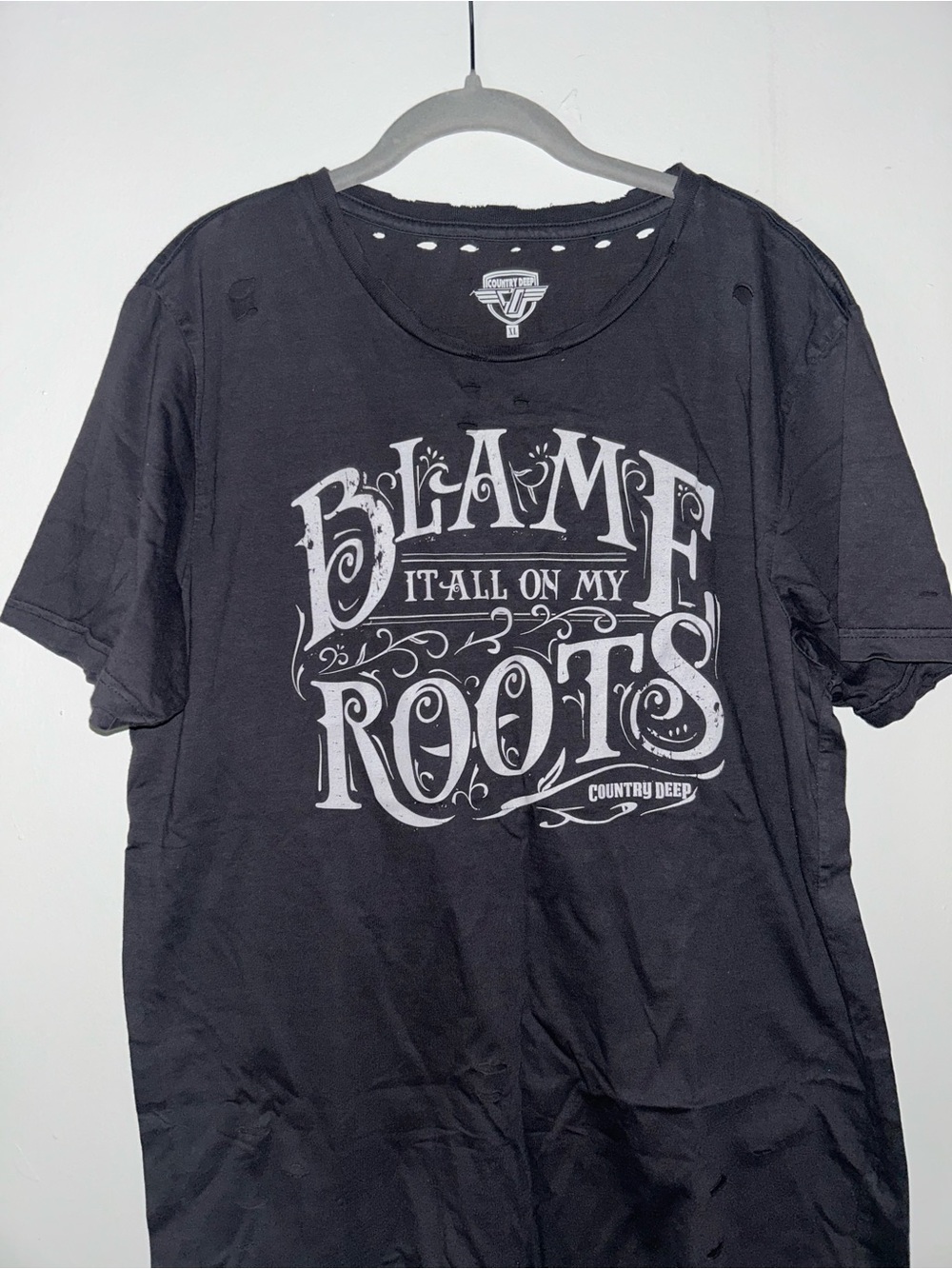 Country Deep Black Graphic Tee with White Print